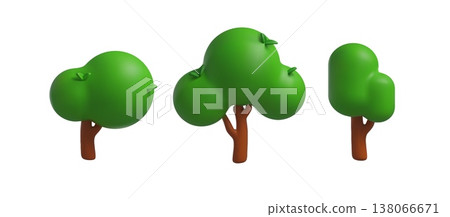 Green tree 3D cartoon plastic style realistic vector icons set, volume oak or linden forest plant,summer nature design Green tree 3D cartoon plastic style realistic vector icons set, volume oak or linden forest plant,summer nature design 138066671