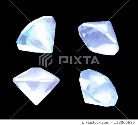 Diamond 3D view from different angles pixel art vector icons set, 8 bit videogame shiny gem stone, crystal glass jewelry 138066680