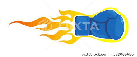 Blue boxing glove in yellow tongues of flame or fire. Combat competitive sport. Kickboxers workout exercise. Fist beating. Kickboxing attack. Hand punching. Blazing arm. Vector concept Blue boxing glove in yellow tongues of flame or fire. Combat competitive sport. Kickboxers workout exercise. Fist beating. Kickboxing attack. Hand punching. Blazing arm. Vector concept 138066690