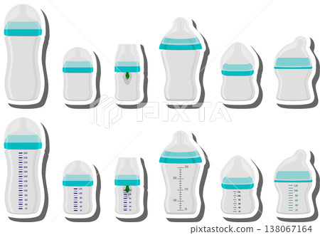 big colored set of baby milk in bottle with soft rubber pacifier big colored set of baby milk in bottle with soft rubber pacifier 138067164