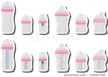 big colored set of baby milk in bottle with soft rubber pacifier big colored set of baby milk in bottle with soft rubber pacifier 138067166