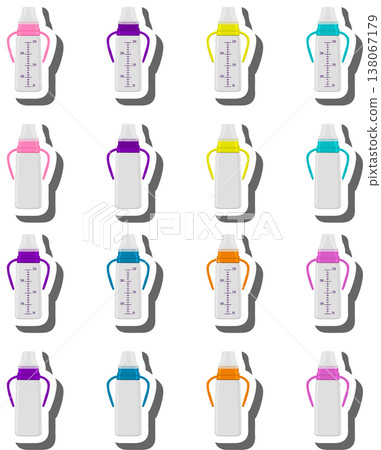 big colored set of baby milk in bottle with soft rubber pacifier big colored set of baby milk in bottle with soft rubber pacifier 138067179