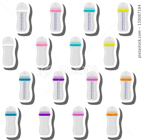 big colored set of baby milk in bottle with soft rubber pacifier big colored set of baby milk in bottle with soft rubber pacifier 138067184