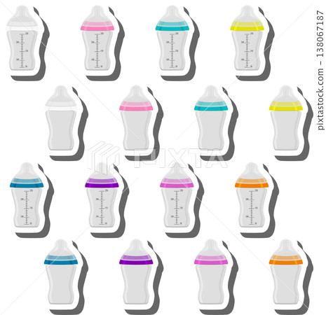 big colored set of baby milk in bottle with soft rubber pacifier big colored set of baby milk in bottle with soft rubber pacifier 138067187
