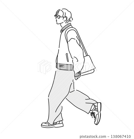 東京時尚快拍春季男士休閒穿搭線條畫插圖 東京時尚快拍春季男士休閒穿搭線條畫插圖 138067410