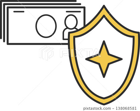 An illustration of a security guard protecting cash with a shield. 138068581