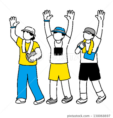 Audience members in summer uniforms cheering and getting excited 138068697