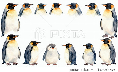 白色背景上的可愛企鵝插畫邊框。 138068756
