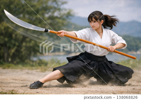 拿著Naginata的婦女 138068826