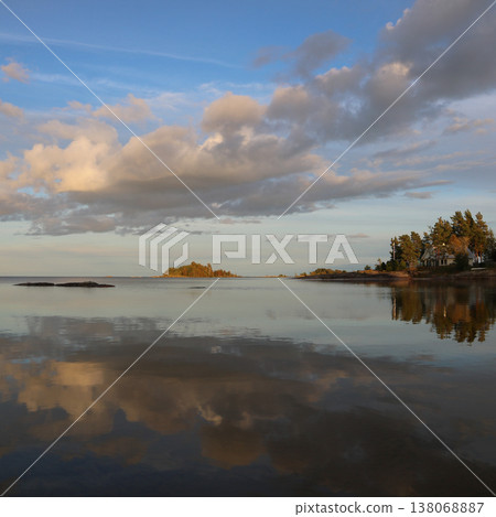 Shore of Lake Vanern at sunset, Sweden. 138068887