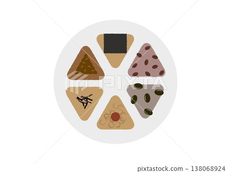 六種不同顏色的飯糰,俯視圖,彩色飯糰套裝。 六種不同顏色的飯糰,俯視圖,彩色飯糰套裝。 138068924