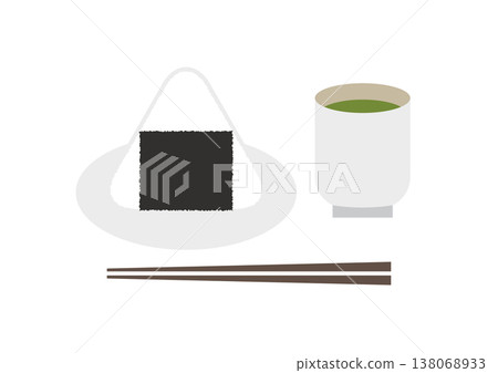 一套簡單的日式餐具,包括飯糰、茶和筷子(如圖所示,擺放在餐桌上)。 一套簡單的日式餐具,包括飯糰、茶和筷子(如圖所示,擺放在餐桌上)。 138068933