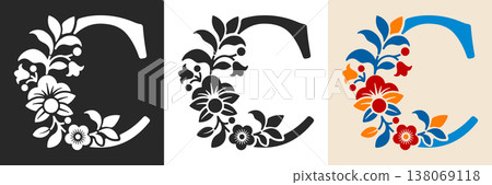 Capital Letter C With Floral Pattern Capital Letter C With Floral Pattern 138069118
