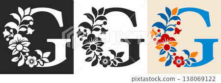Capital Letter G With Floral Pattern 138069122