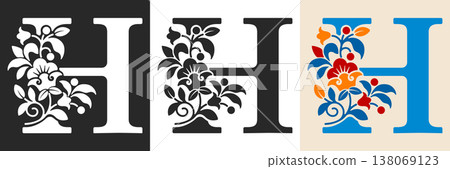 Capital Letter H With Floral Pattern Capital Letter H With Floral Pattern 138069123