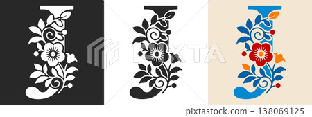 Capital Letter J With Floral Pattern Capital Letter J With Floral Pattern 138069125