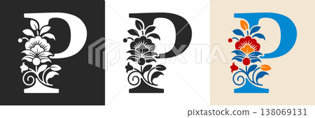 Capital Letter P With Floral Pattern Capital Letter P With Floral Pattern 138069131