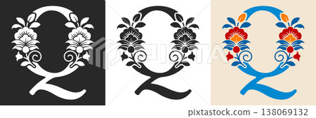 Capital Letter Q With Floral Pattern 138069132