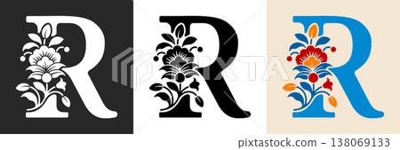 Capital Letter R With Floral Pattern 138069133