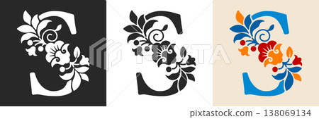 Capital Letter S With Floral Pattern Capital Letter S With Floral Pattern 138069134
