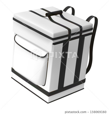 White courier delivery backpack, 3D vector realistic thermal box container refrigerator for fresh food product shipping 138069160