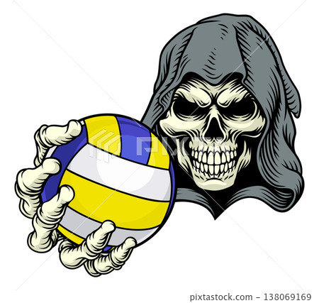 Grim Reaper Death Skeleton Volleyball Team Mascot 138069169
