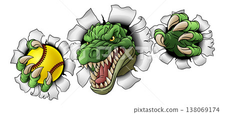 Alligator Crocodile Dinosaur Softball Sport Mascot 138069174