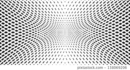 Halftone Concave Geometric Black and White Dots Pattern. 138069206