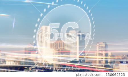 5G internet technology in a city with tall buildings during the daytime 138069323