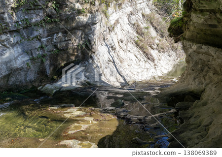 A mountain stream with cliffs on both sides. A mountain stream with cliffs on both sides. 138069389