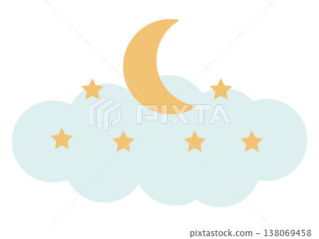 夢幻般的背景，以柔和色調的雲朵、月亮和星星為特色，非常適合哄孩子入睡或確保安穩的休息。 138069458