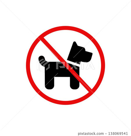 No Dogs Allowed Sign, Red border circle sign on white background with black dog symbol. Isolated On White Background Label 138069541