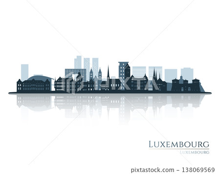 Luxembourg skyline silhouette with reflection. Luxembourg skyline silhouette with reflection. 138069569