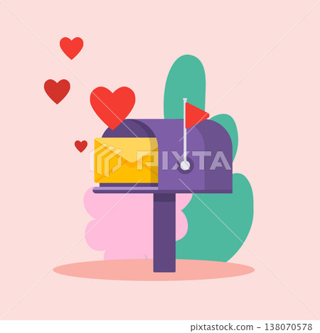 Love letter and red hearts. Online newsletter vector template with mailbox. Love letter and red hearts. Online newsletter vector template with mailbox. 138070578