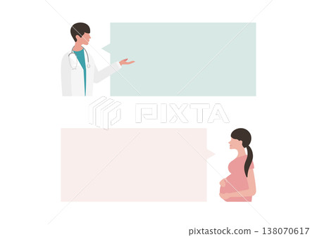 孕婦與醫生對話的對話框向量圖。 138070617
