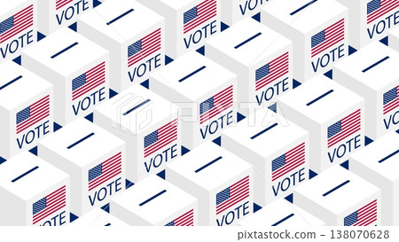 Isometric Ballot boxes decorated with American flag and the campaign slogan Vote. 3D vector background top view at an angle Isometric Ballot boxes decorated with American flag and the campaign slogan Vote. 3D vector background top view at an angle 138070628