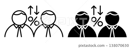 Linear icon. Percentage of popularity of candidates from the elected political parties. Simple black and white vector symbol isolated on white background Linear icon. Percentage of popularity of candidates from the elected political parties. Simple black and white vector symbol isolated on white background 138070630