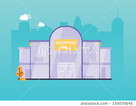 Shopping mall building exterior. Flat design style modern vector illustration concept. 138070648