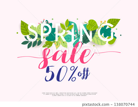 Sale Banner with flowers, Poster, Flyer. Vector illustration. 138070744