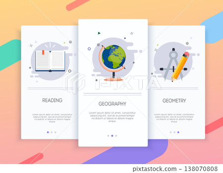 Onboarding screens user interface kit for mobile app templates concept of education. Concept for web banners, websites, infographics. Onboarding screens user interface kit for mobile app templates concept of education. Concept for web banners, websites, infographics. 138070808