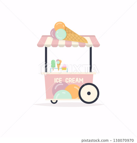 Ice cream stand cart. Street food cart. Vector Illustration. 138070970