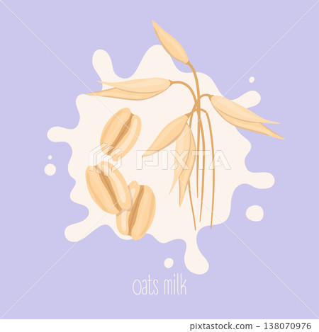 Oats milk. Cashew nut on a milk splash. Vector illustration. 138070976