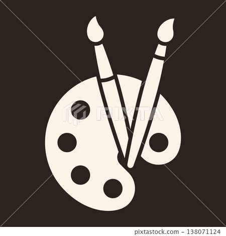 Palette and paint brush icon. Artist sign. Painter instrument concept. Art symbol Palette and paint brush icon. Artist sign. Painter instrument concept. Art symbol 138071124