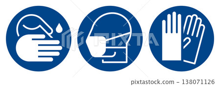 Please sanitize your hands, safety mask fitting and putting on sterile gloves sign. Surgery icon set. Doctor instructions symbols. Please sanitize your hands, safety mask fitting and putting on sterile gloves sign. Surgery icon set. Doctor instructions symbols. 138071126