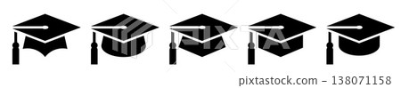Graduation cap icon set. Mortar board or college graduation hat collection signs. Graduation cap icon set. Mortar board or college graduation hat collection signs. 138071158