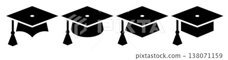 Graduation cap icon set. Mortar board or college graduation hat collection signs. 138071159