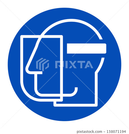 Face protection must be worn. Face shield must be worn in this area. Face protection icon. Face protection must be worn. Face shield must be worn in this area. Face protection icon. 138071194
