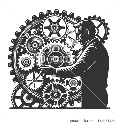 Businessman Managing Complex Gear Mechanism System 138071578