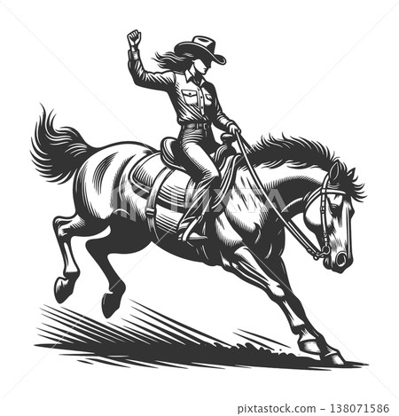 Cowgirl Riding Horse Western Rodeo Action raster 138071586