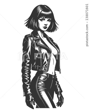 Stylish Woman in Leather Jacket Fashion raster Stylish Woman in Leather Jacket Fashion raster 138071601